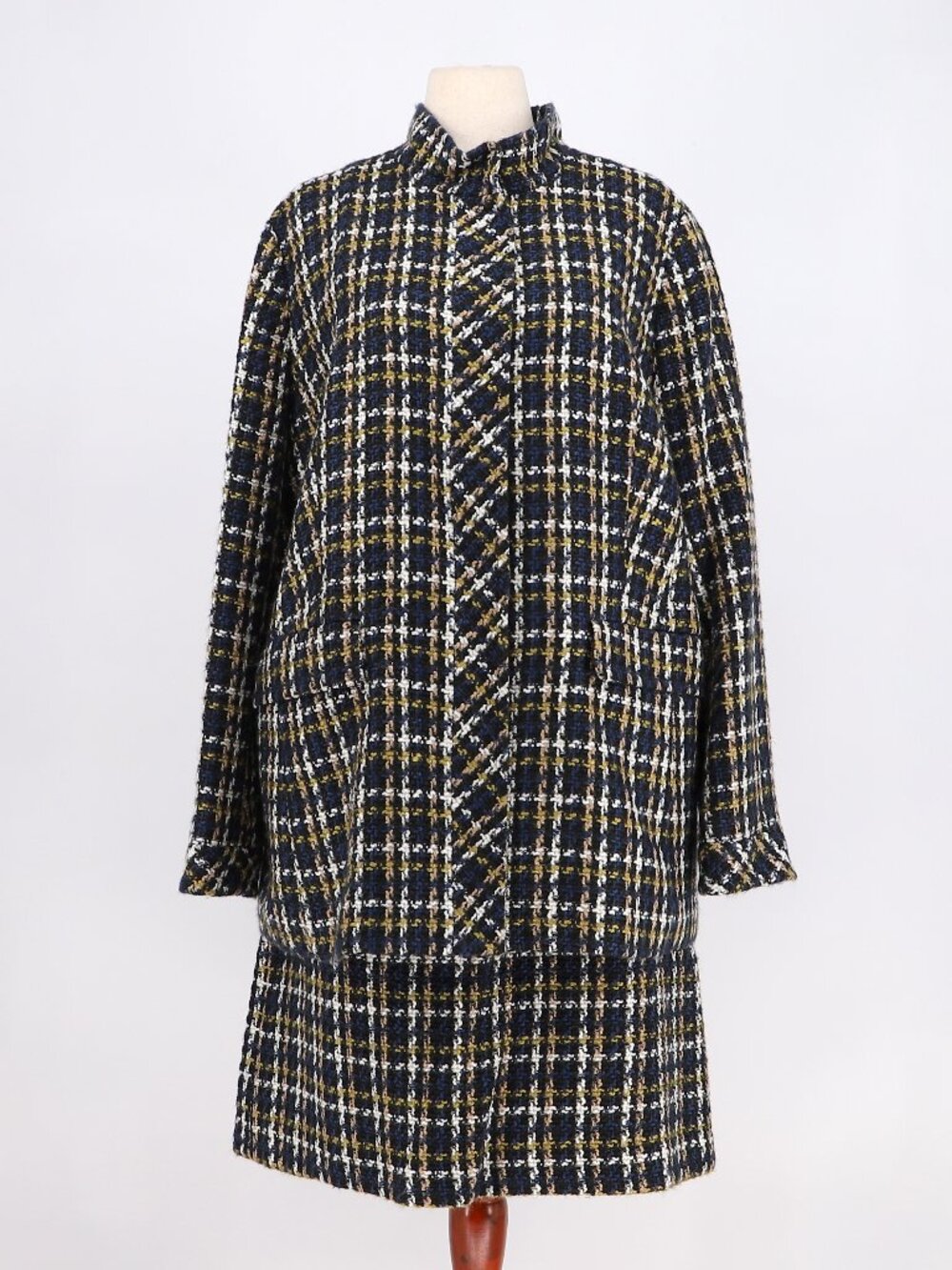 ANN TAYLOR Wool Blend Tweed Plaid Stand Collar Blazer Jacket & Skirt Set 18T